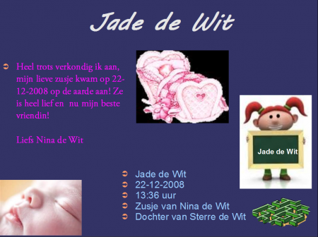 Jade de Wit geboorte
